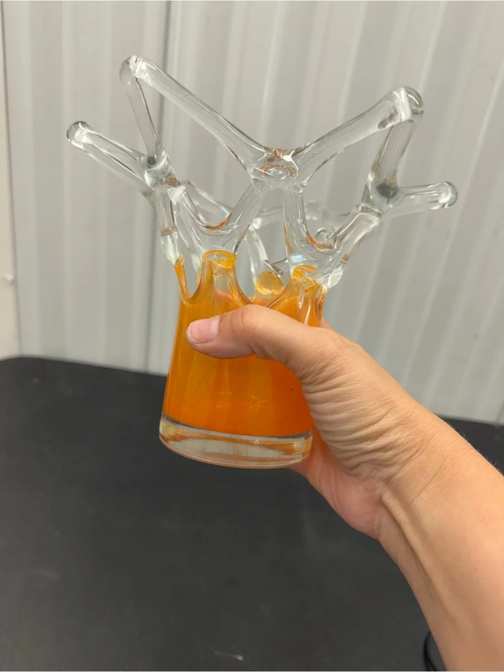 Vintage FTG Romania Orange Art Glass Star Vase